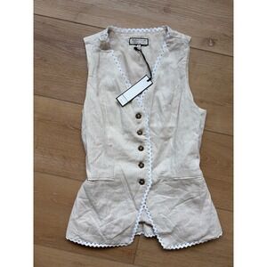 Bagatelle Collection Linen Blend Lace Trim Vest Beige size XS Boho Cottagecore